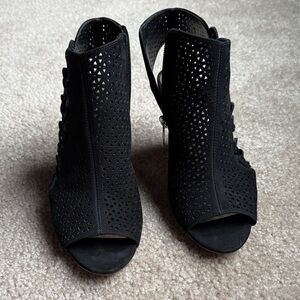 Vince Camuto Black Laser-Cut Heeled Boots